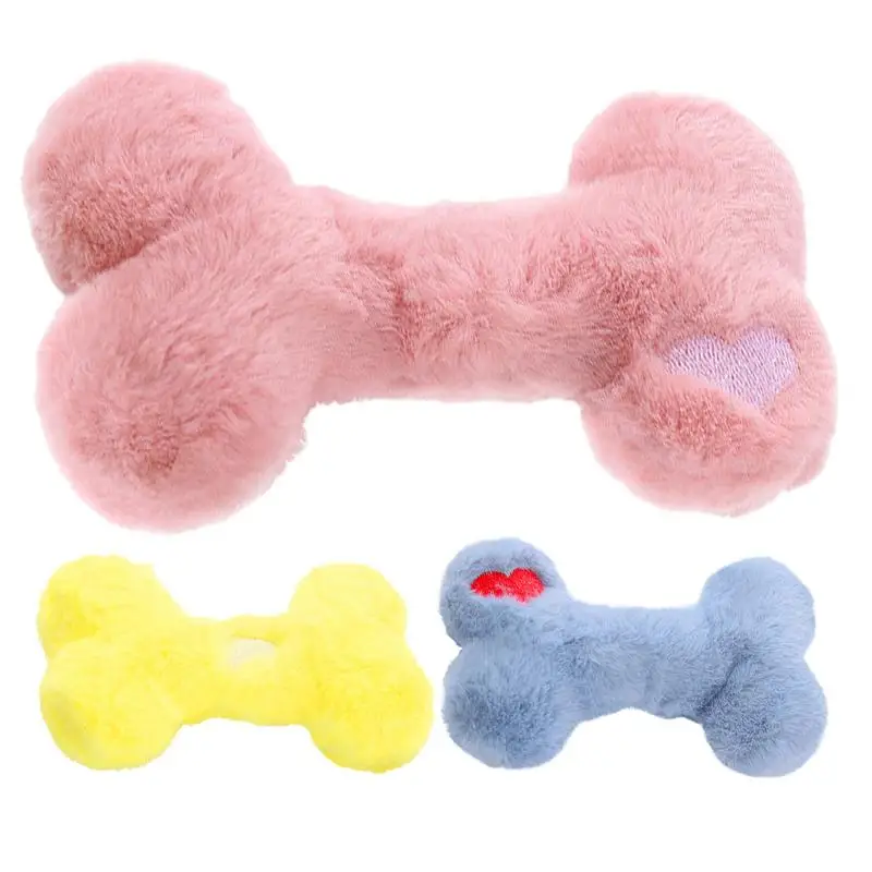 Plush Dog Toy Puppy Bone Shape Vocal Chew Toys Portable Soft Dog Bone Shape Plush Chewing Toy for Puppy Small Dog Pet