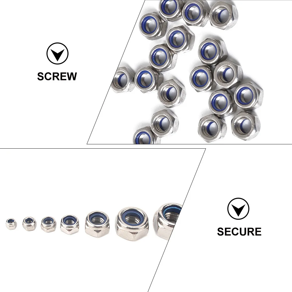 

100Pcs Stainless Steel Lock Nuts Hex Flange Nylon Shockproof Anti-Rust Durable Fastening Screws for Machinery Automotive