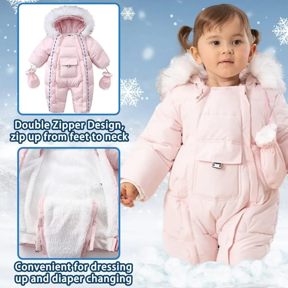 2025 Trending Baby Winter Snowsuit Boys Girls 3 Layer Cotton Detachable Hood Gloves Waterproof Warm Ideal for Snow 6 to 24m