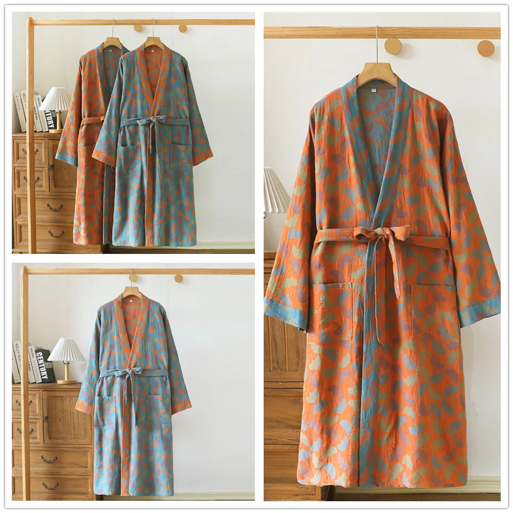 Cotton Double Layer Gauze Spring Autumn Robe Women's Bathrobe Loose Casual Sleepwear Female Kimono