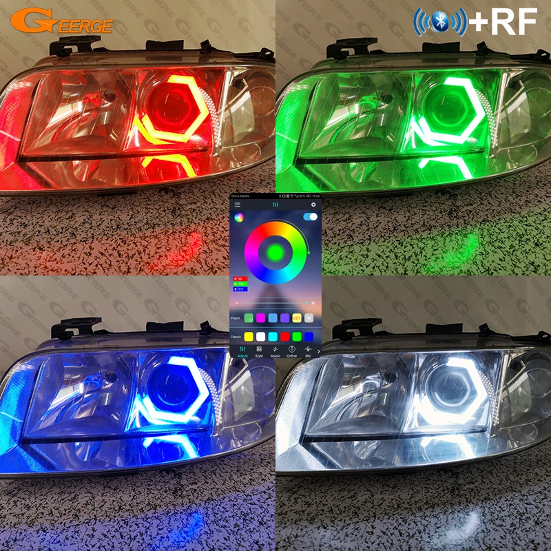 

For Audi A6 C5 4B S6 Pre Facelift Bluetooth App Ultra Bright Multi Color RGB LED Angel Eyes Kit Hexagon HexHalo Rings