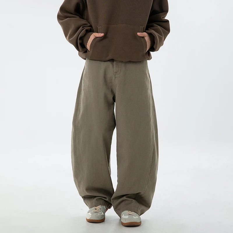 TFETTERS Fashion High Street Style Men 100% Cotton Pant 2025 Spring Autumn Wide-leg Pants Men Cotton Elastic Waist Trouser Man