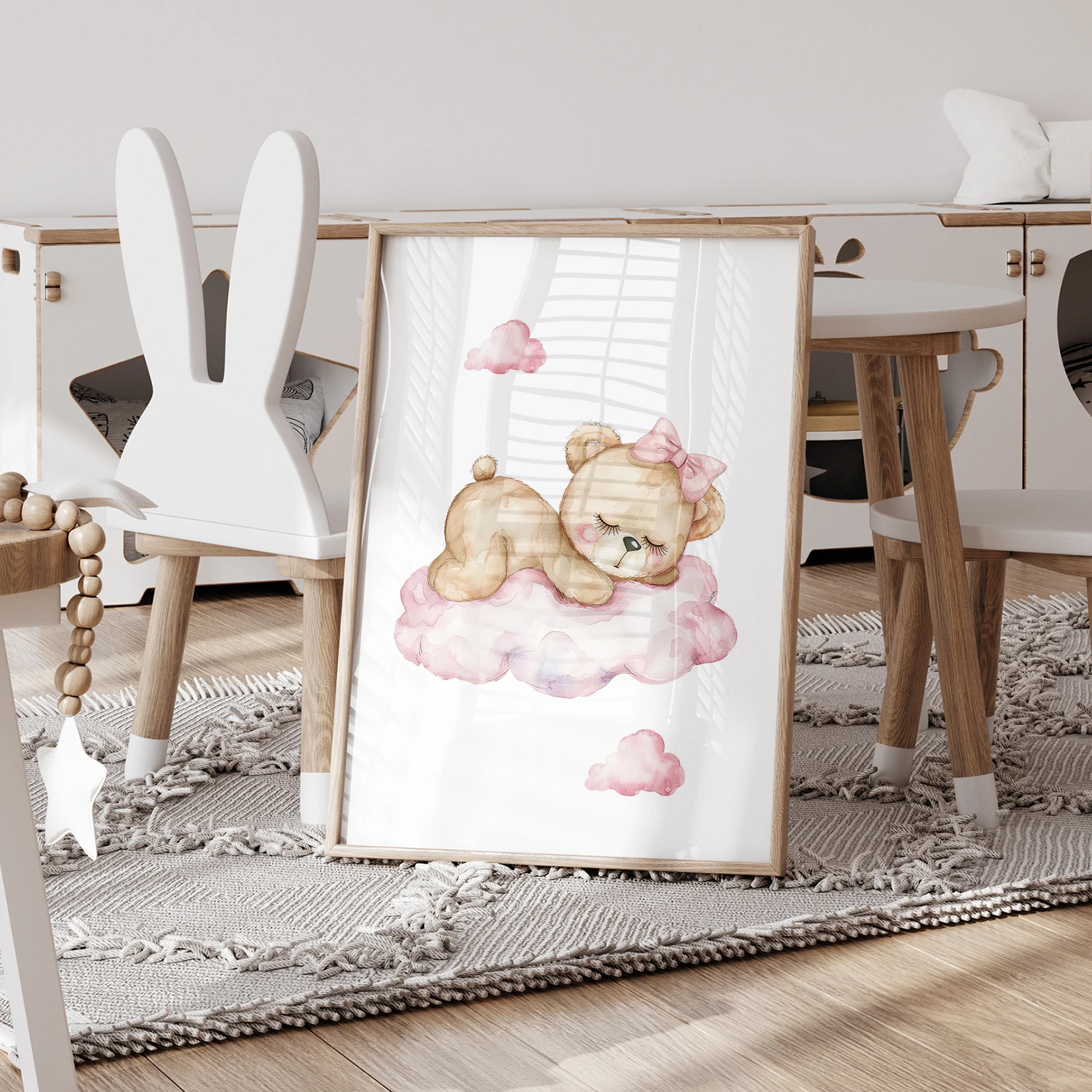 3pcs Cartoon Children Pink Teddy Bear Wall Art Prints Canvas Painting Poster Picture For Living Room Home Decor