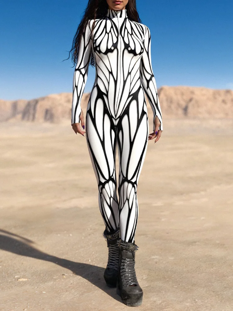 Damen Sexy Bodysuit Halloween Kunst Unregelmäßig Bedruckter Jumpsuit Festival Party Performance Zentai Anzug Rave Outfits Neu 2026 – Detail 15