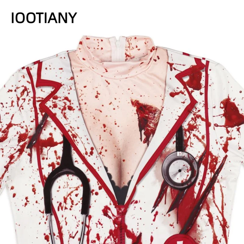 Iwing TIANY-Robe d'Halloween pour Femme, Costumes de Cosplay d'Horreur Effrayants, Infirmière Sanglante, Robe de Zombie, T-shirts