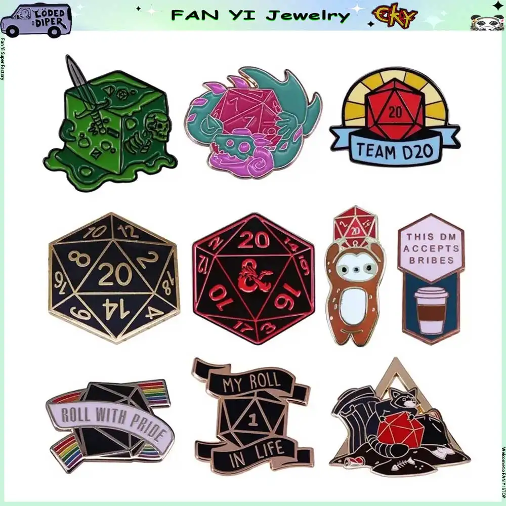 آر بي جي النرد المعادن المينا دبابيس الزنزانات لعبة الكرتون بروش الدنيم سترة ظهره شارة الديكور إعطاء الأصدقاء والمشجعين الهدايا #1