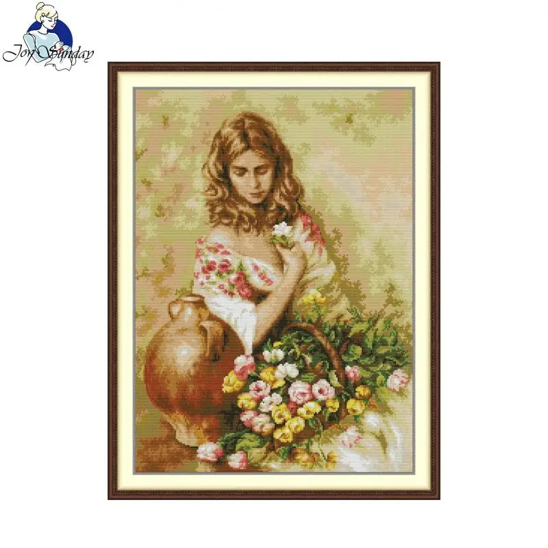 

Набор для вышивания крестиком Joy Sunday с цветочным узором, нитки DMC, 11/16/14CT, набор для рукоделия с нанесенным рисунком для домашнего декора и подарков