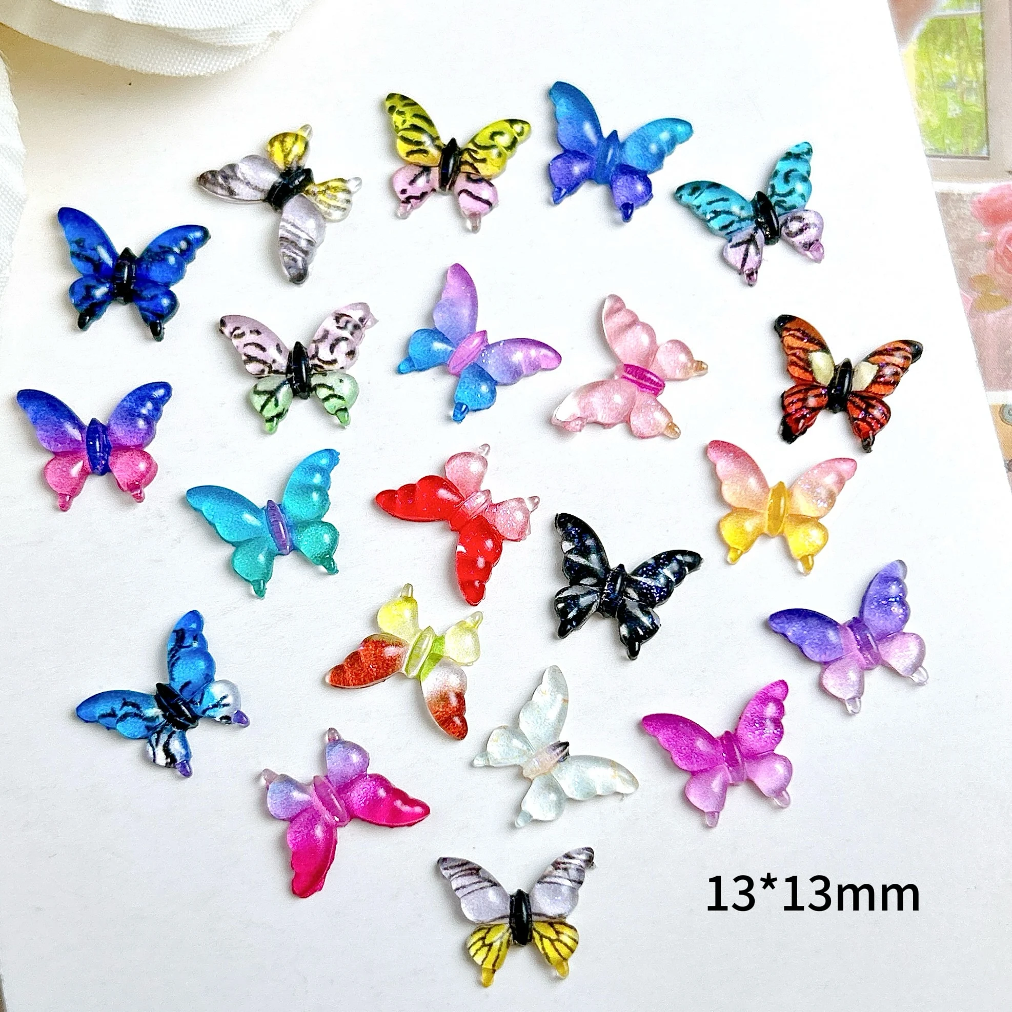 50PCS Multiple Colors Simulated Striped Butterfly Nail Art Decorations 3D Creative Translucent Butterfly Resin Nail Charms DIY