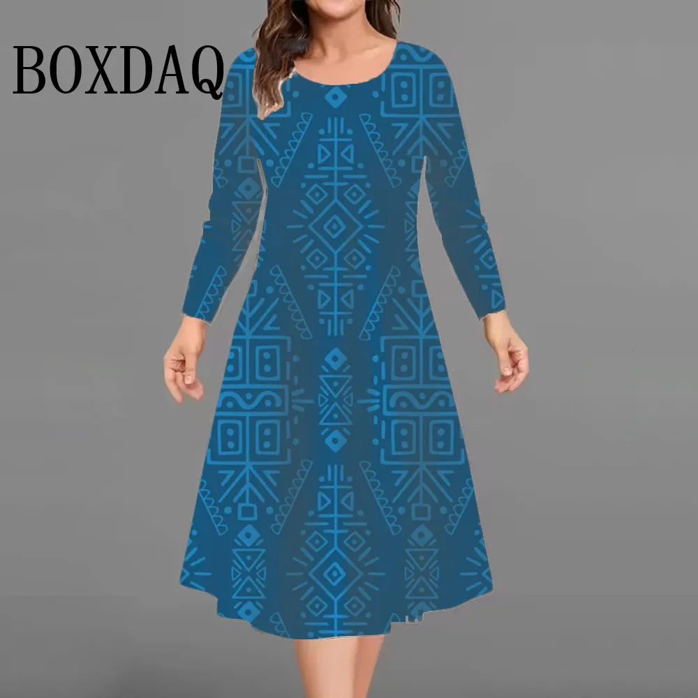 

2025 Fashion Plus Size Women's Dresses Vintage Ethnic Style Pattern 3D Print Long Sleeve Autumn Clothing Loose Casual Mini Dress