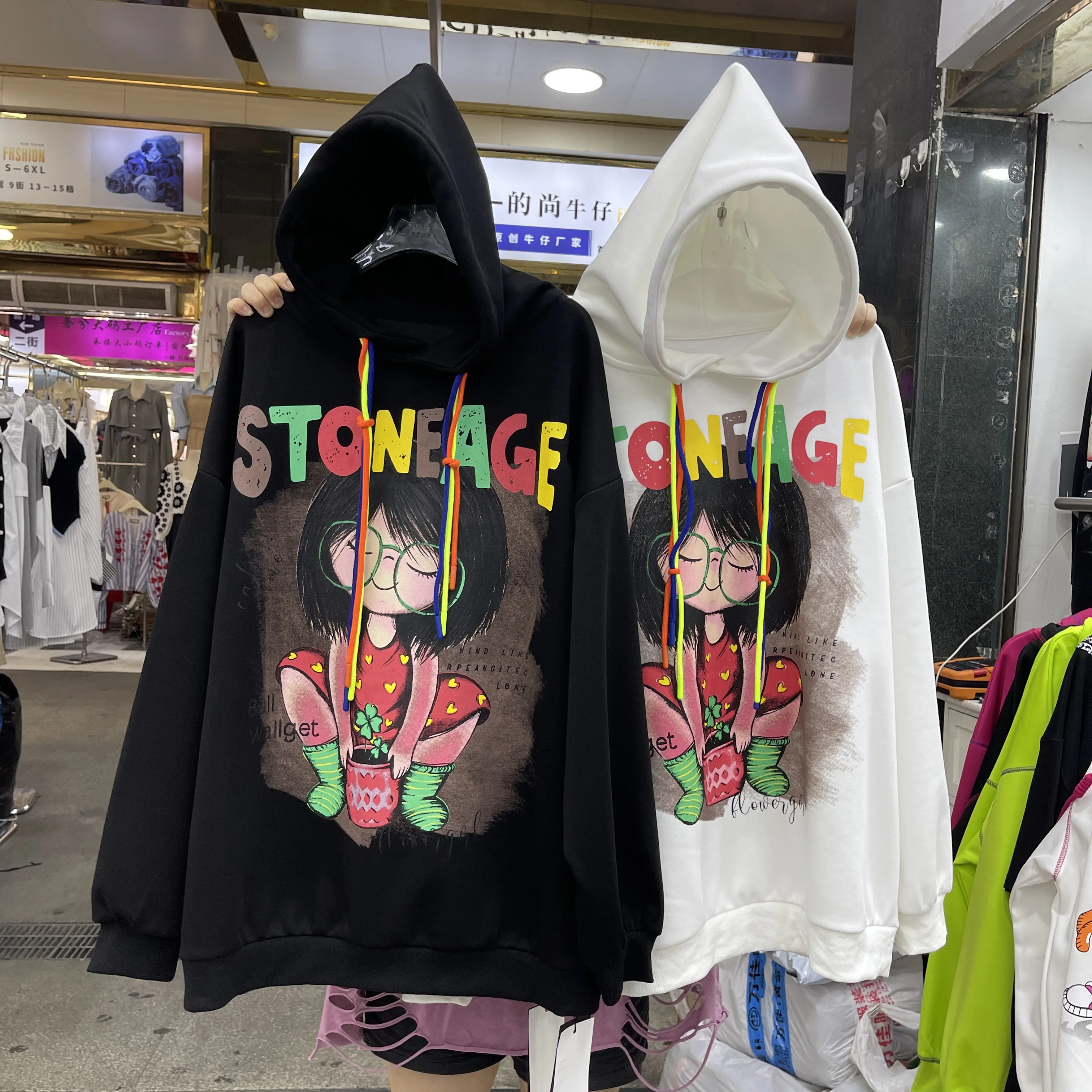 Cartoon Print Hooded Sweatshirt for Women Korean Fashion Street Casual Versatile Loose Pullover Top Trendy Y2k Clothes Hoodie