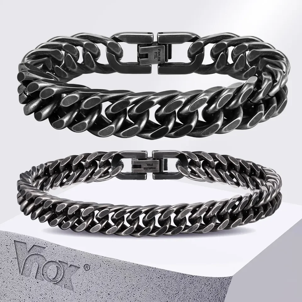 Pulseras Cubanas de Acero Inoxidable Grueso de 8mm/12mm para Hombre, Brazalete de Metal Oxidado, Joyería de Pulsera de Cadena Estilo Punk Rock