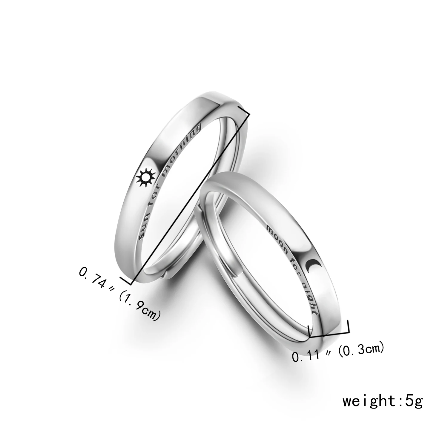 Klassischer offener Paarring mit Sonne und Mond für Damen und Herren, romantisch, schwarz, weiß, passender Fingerring-Set, Schmuck, Hochzeitstag, Geschenke – Detail 28