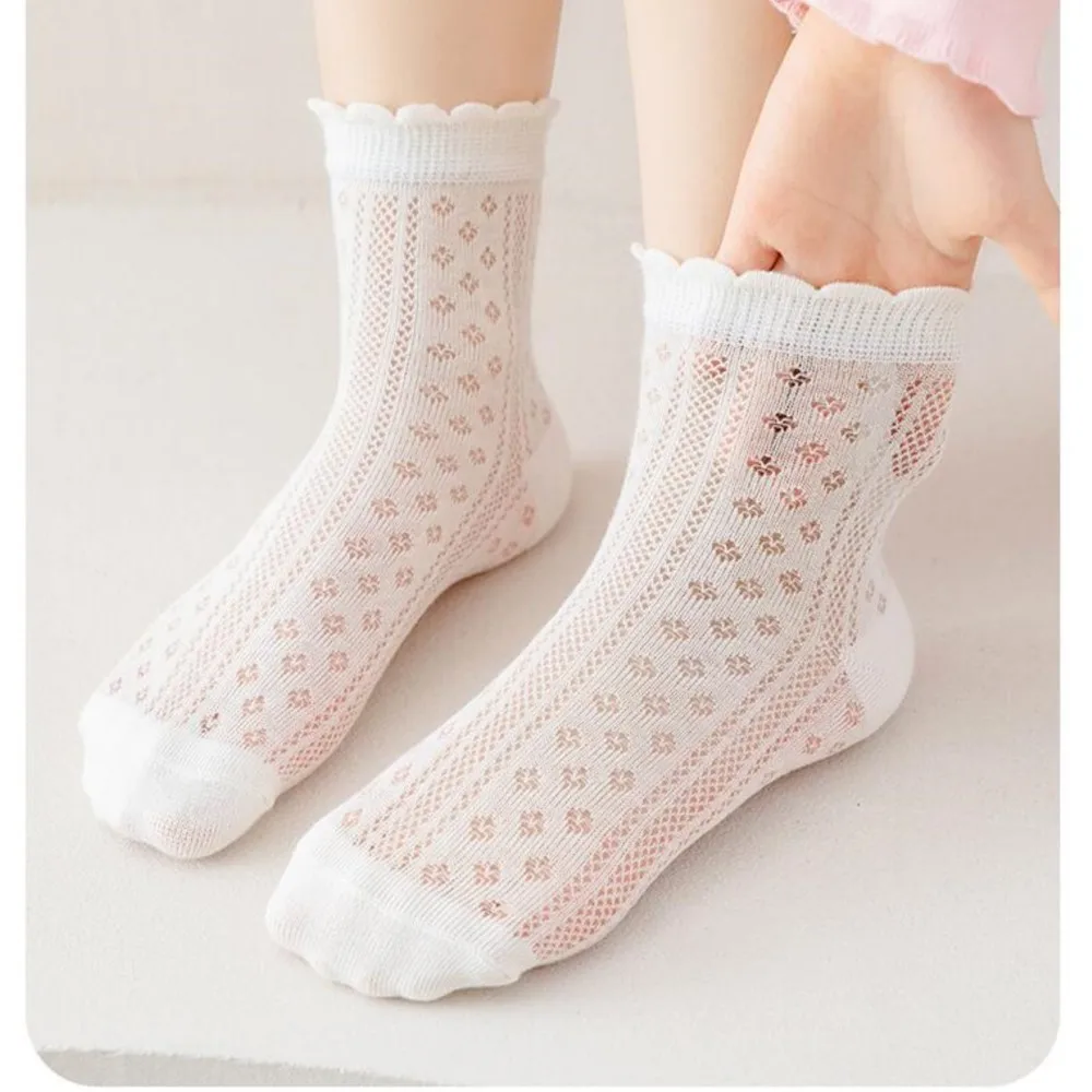 5pair Girls' White Socks Spring Summer Thin Socks Children's Mesh Breathable Sock Girl Baby Lace Socks
