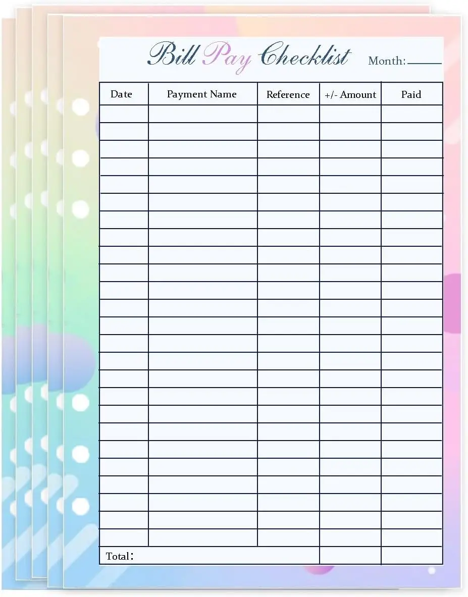 

Payment Checklist Refills Paper Colorful Monthly Budget Forms for A5 Binder 6-Hole Punched 100Pcs 5.8 x 8.3 inch