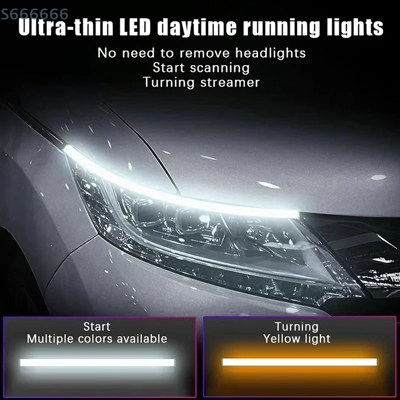 

2Pcs DRL RGB with Yellow Brake Flow and Turn Signal Waterproof Flexible LED Strip Headlights, 30/45/60cm for Universal Autos;
