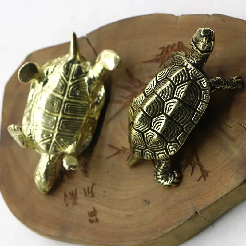 Vintage Brass Longevity Animal Turtle Figurines Miniatures Lucky Desktop Oranments Home Decoration Accessories Feng Shui Decors