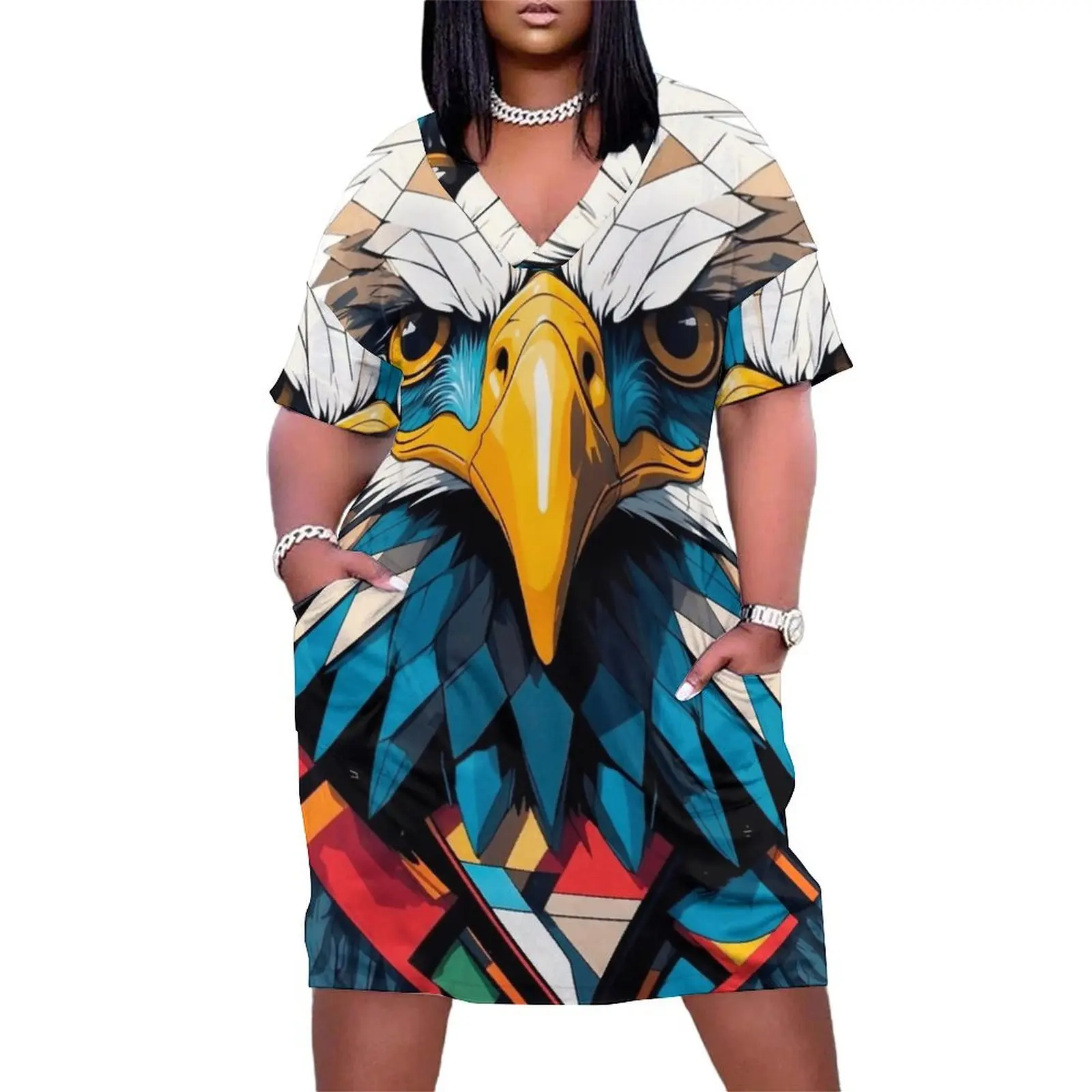 

Endangered Animals, Bald Eagle:Jean Loose Pocket Dress prom dresses 2024 dress for woman luxury woman evening dress