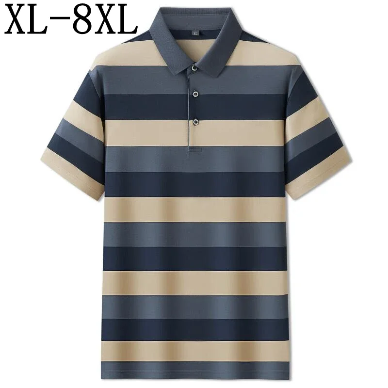 8XL 7XL 6XL 2024 New Summer High End Luxury Striped Polo Shirt Men Tops Casual Mens Shirts Fashion Style Male Brand Clothing