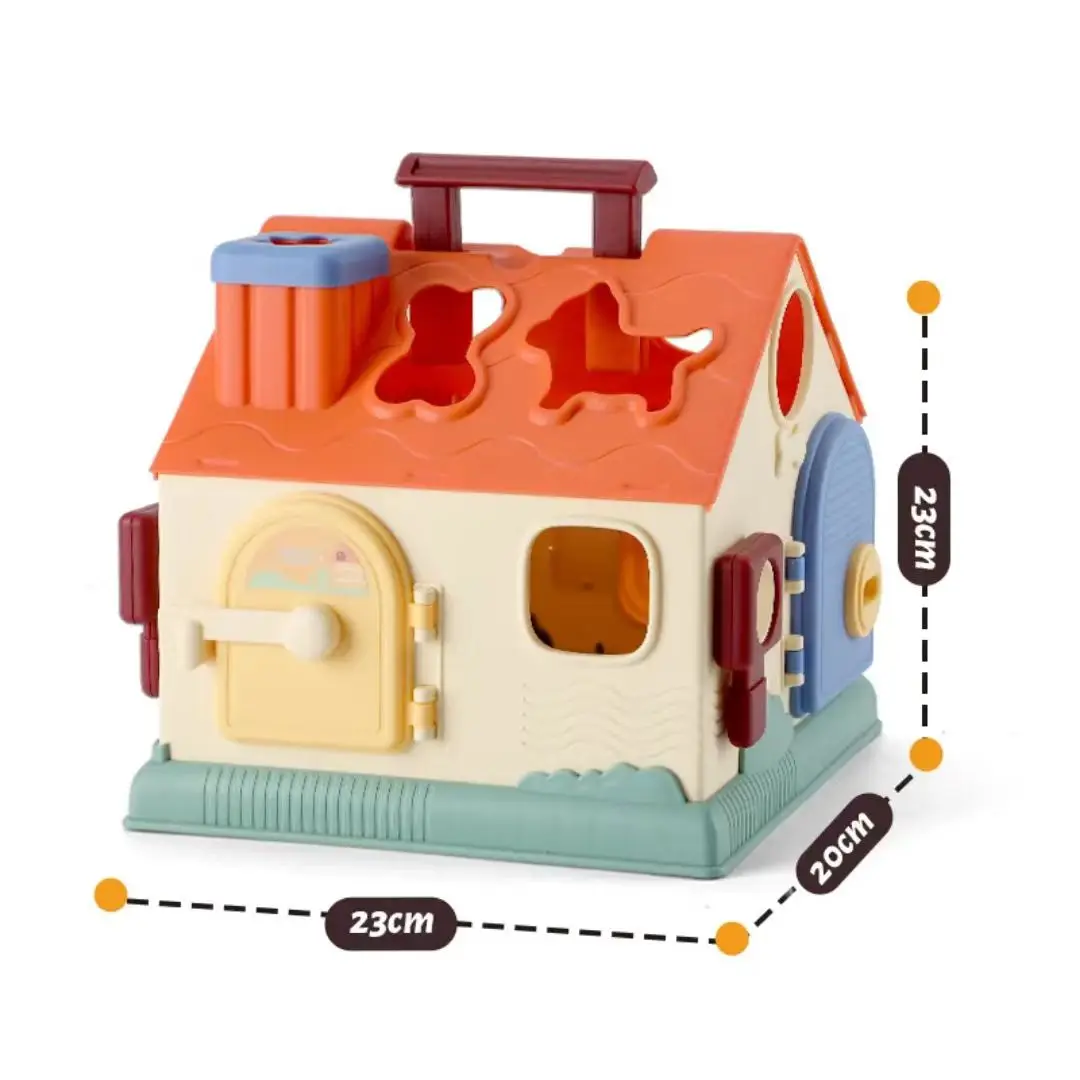 Maison de tri pour bébé avec interrupteur à clé, jouets Montessori, blocs de construction de tri de formes de couleur pour chat et chien, jeux d'éducation précoce, cadeaux