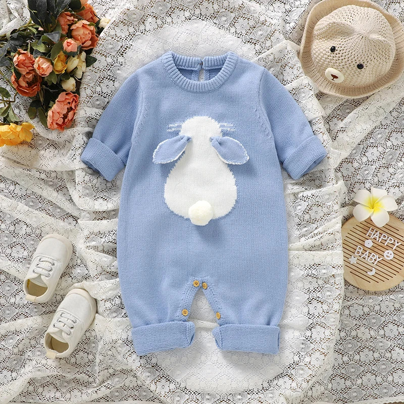 

Spring Baby Rompers Jumpsuits 0-18m Crew Neck Long Sleeve Knit Newborn Infantil Boys Girls Outfits Toddler Easter Rabbit Clothes