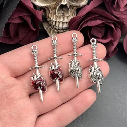 6Pcs Punk Gothic Skull Sword Charm Pendant Sword Piercing Heart Pendant Earring DIY Handmade Necklace Jewelry Making Accessories