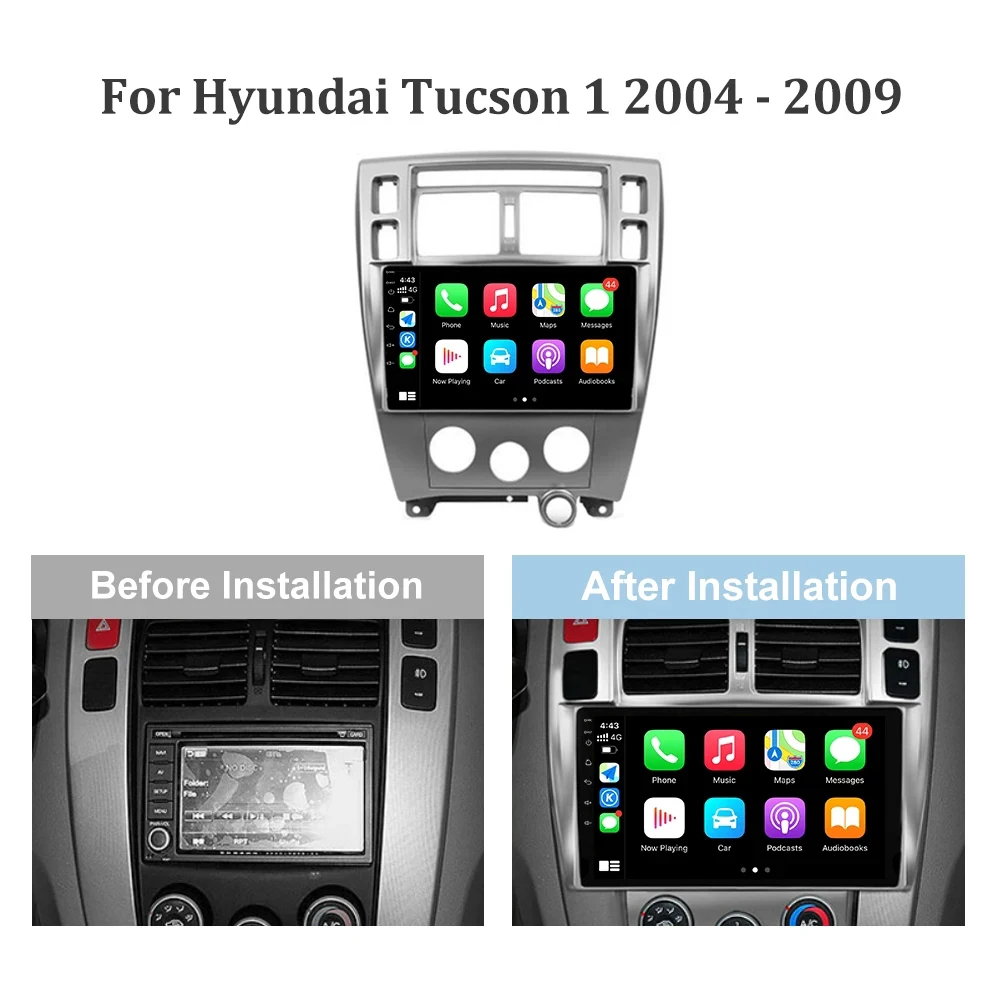 For Hyundai Tucson 1 2004-2009 Android 14 Car Multimedia Radio Video Player GPS Navigation Touch Screen Stereo WIFI 4G Carplay