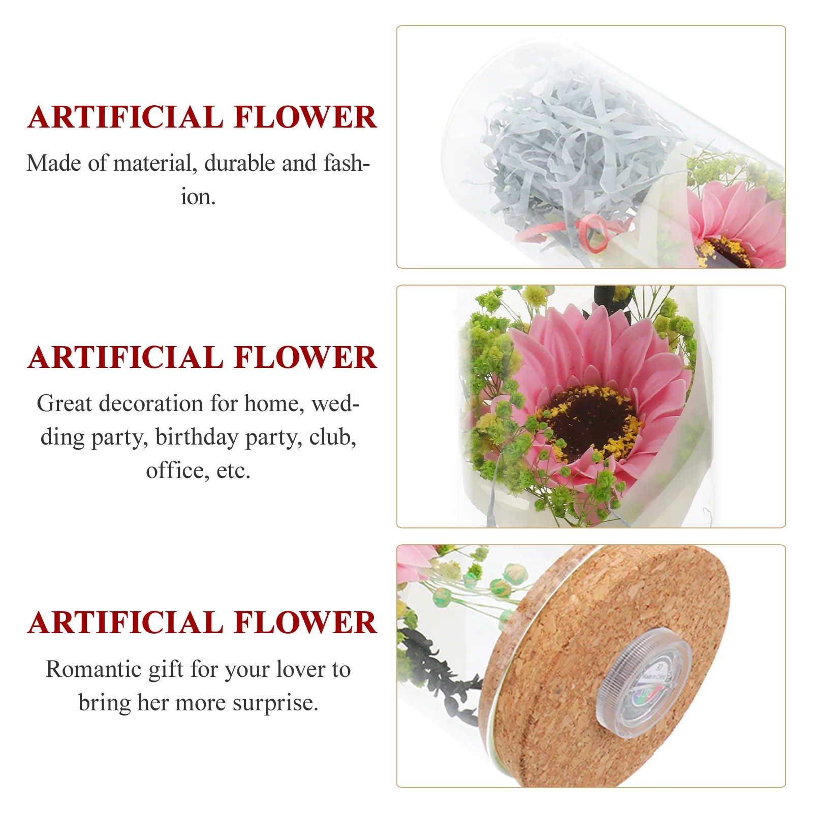 

Preserved Flower Bottle Luminous Decor Pink Sunflower Romantic Gift For Home Wedding Party Birthday Artificial Flower