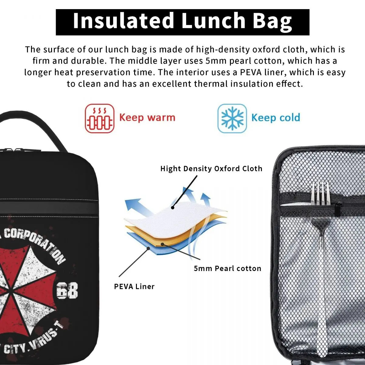 Movie Game Corporation Umbrellas Insulated Lunch Bag for Women Kids Leakproof Food Boxes Thermal Lunch Box Tote