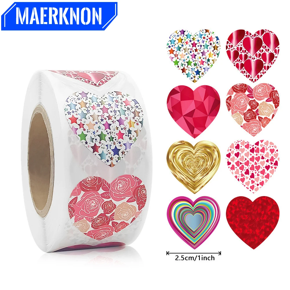 

500 шт., наклейки с любовью, цвет сердца, подарочная упаковка на день Святого Валентина, наклейка с печатью, декоративная наклейка для вечеринки, сделай сам, этикетки с благодарностью, бумага