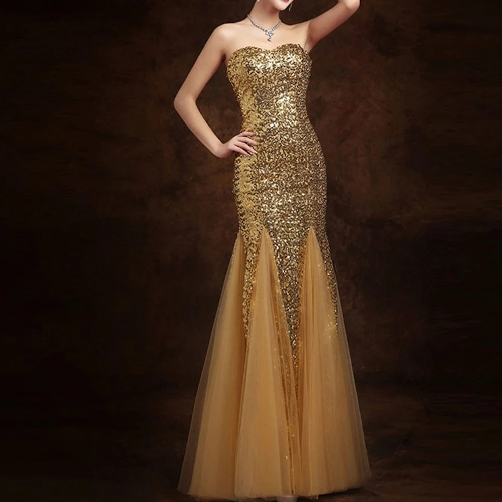 

ROSELLA Gold Sweetheart Sequins Evening Dresses Floor Length Mermaid Lace Up Formal Evening Occasions Dress New 2023