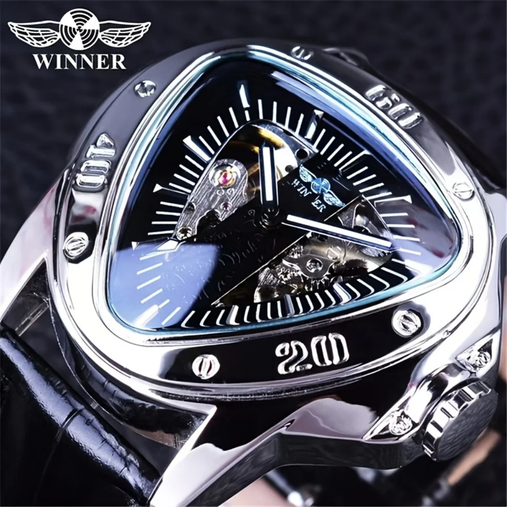 

[Exclusive Gift for Boyfriend] Men's Fully Automatic Mechanical Watch with Triangular Shield Hollow-Out Transparent Movement, Luminous Hands, Waterproof Design, Leather Strap, Dual-Use Business and Casual Wristwatch, Light Luxury High-End Men's Mechanical