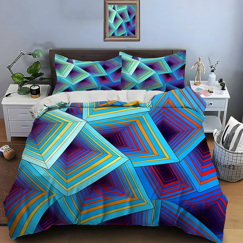 Colorful Geometric Overlapping Design Print Bedding Set 1 Duvet Cover 2 Pillowcases for Adult and Children Luxury Gift Full Size