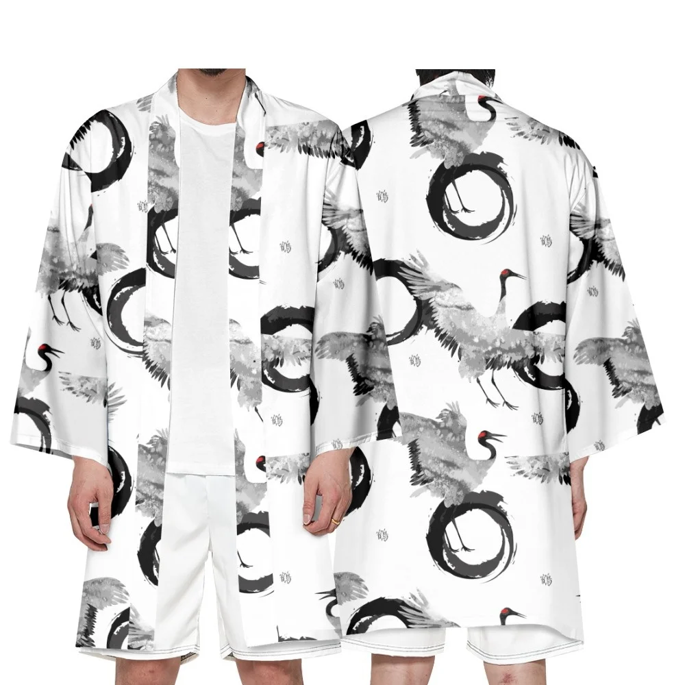 Kanagawa Crane Cardigan Harajuku Long Style Kimono Women Men Japanese Street Samurai Cosplay Yukata Tops Oversize 6XL