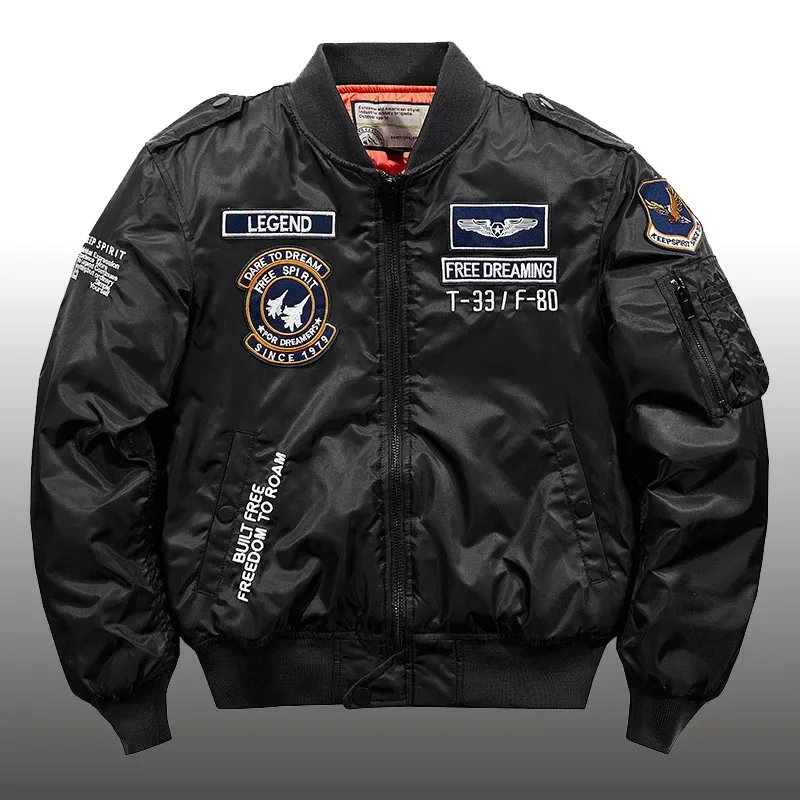 Jaket tebal hangat Hip-Hop pria, jaket Bomber bisbol untuk musim dingin, jaket Pilot Ma-1 Aviator untuk pria