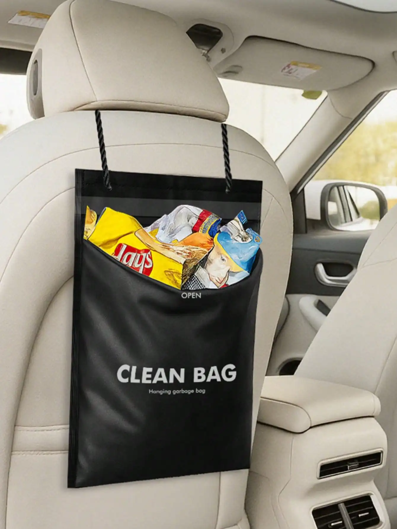 Hanging Car Trash Bag - Thickened PE, Long Strap, Hangable & Stickable, Large Capacity for Waste & Daily Items