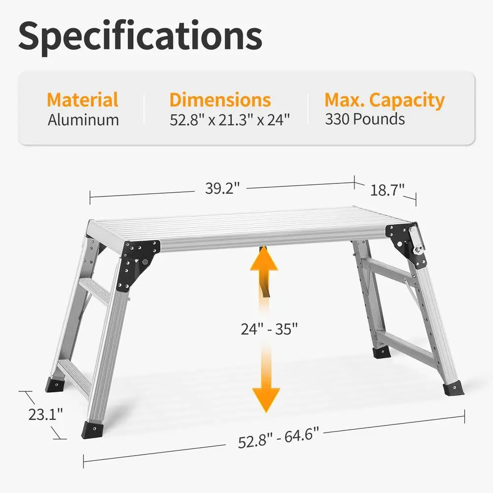 Plataforma de trabalho de alumínio ajustável dobrável escada de andaime 330lb capacidade grande superfície antiderrapante resistente pintura de bloqueio de segurança