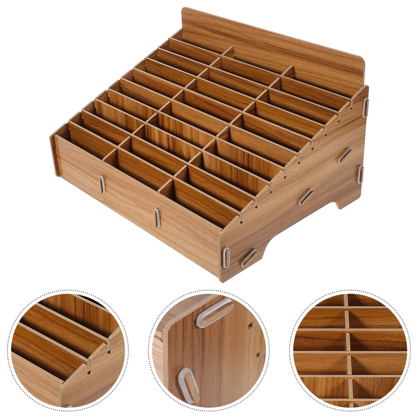 Wooden 30-Grid Multi-Grid Phone Display Box Desktop Mobile Phone Holder Organizer Management Box Suitable for Classroom Home