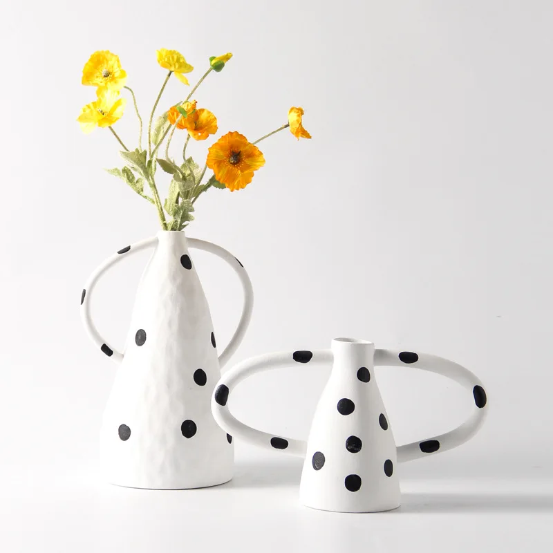 Mid-century Style Double-eared Creative Vase Home Soft Decoration Flower Arrangement Decoration Ornament Innovation Ceramic Vase