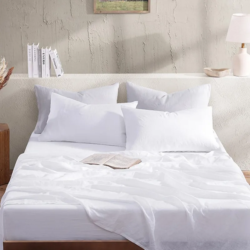 

100% organic French linen sheet, 3 soft breathable all-season sheet set (white, extra large)