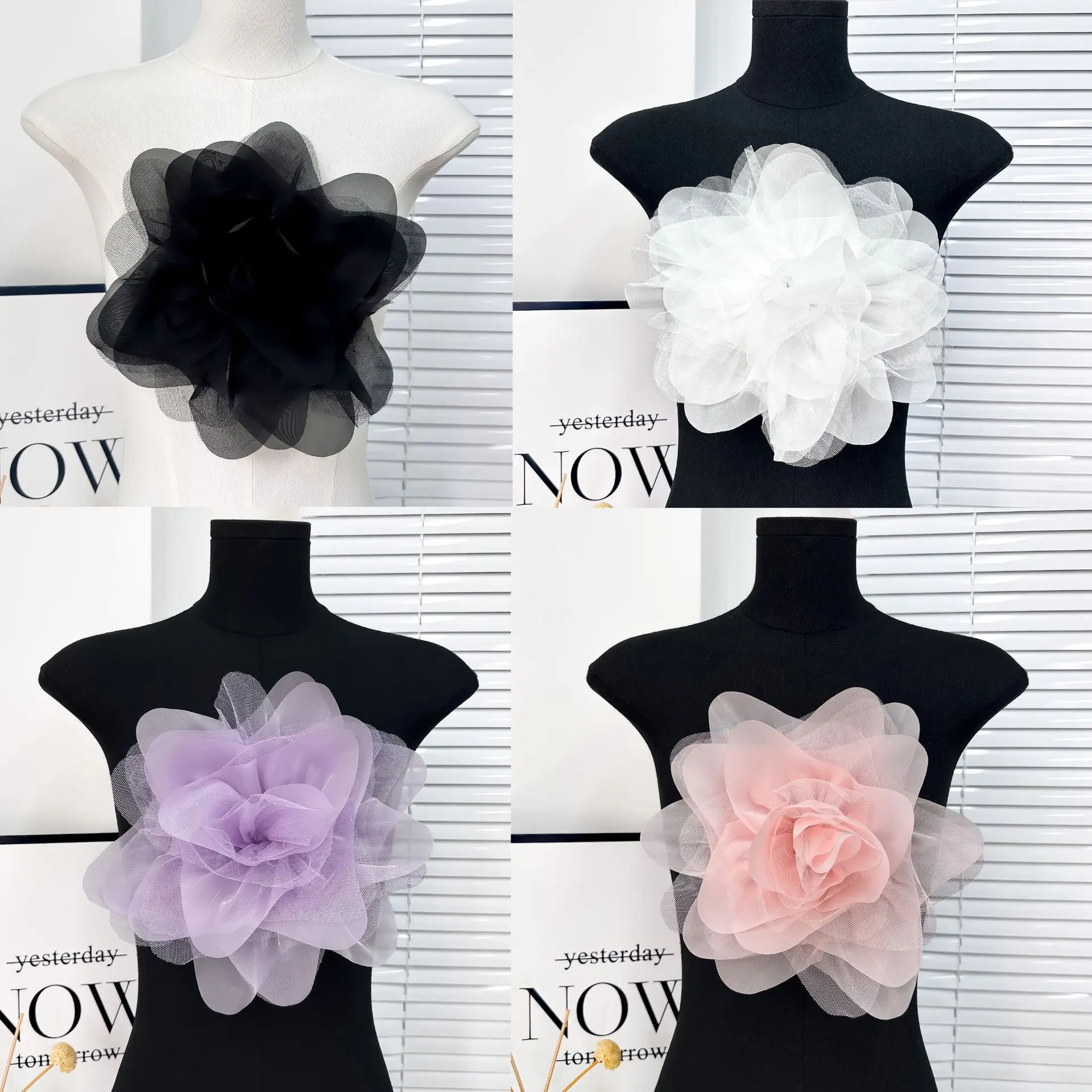 26cm Large Organza Flower Brooch Pin Fabric Flower Corsage Wedding Party Dance Dress Clothing Decor DIY Accessory