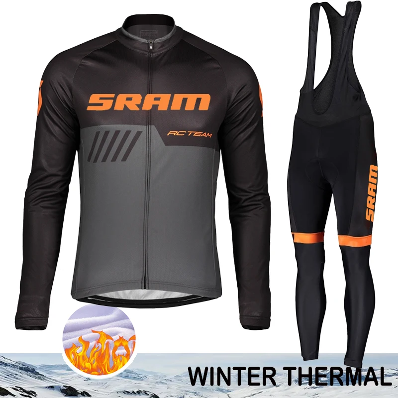 

SRAM Mountain Bikes Retro Cycling Jersey Winter Fleece Mens Clothing Man Thermal Jumper Men Men's Bicycles Suit Bib Clothes 2025