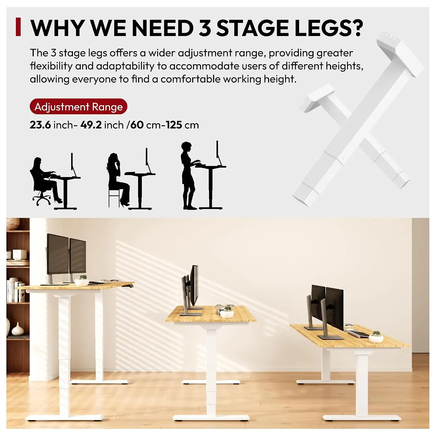 Bamboo Dual Motor Standing Desk 220 lbs 60x30 One-Piece Top 3-Stage 4 Presets Home Office, Customized