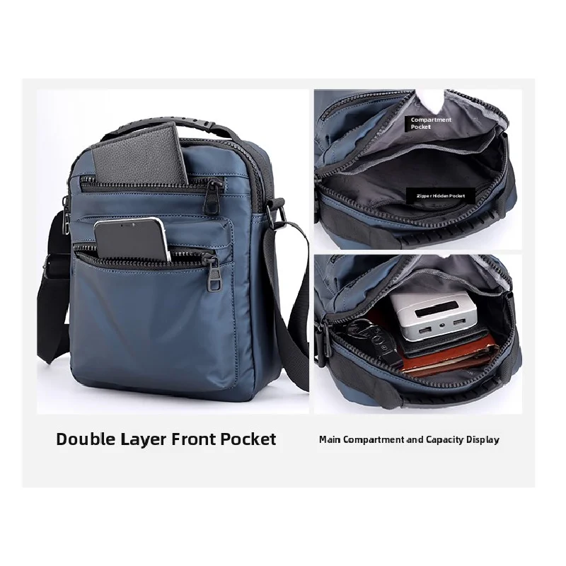 Men's Single Shoulder Bag Casual Oxford Cloth Business Crossbody Street Trend Soft Polyester  Zipper Closure