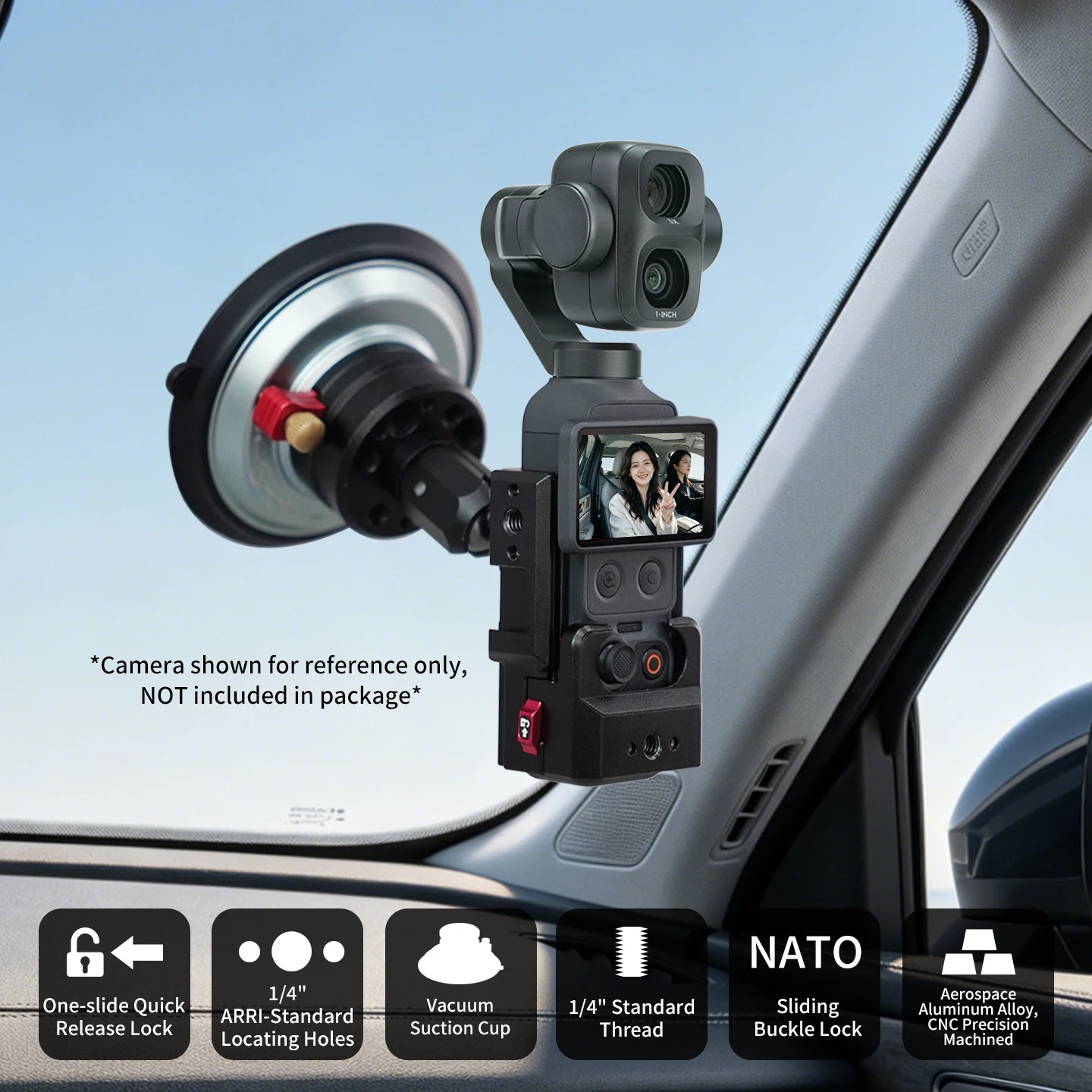 4 Inch 30kg Load Vacuum Suction Cup Mount for DJI Osmo Pocket 4 Pro Gimbal Camera for Car Windshield Smooth Surface Vlog POV