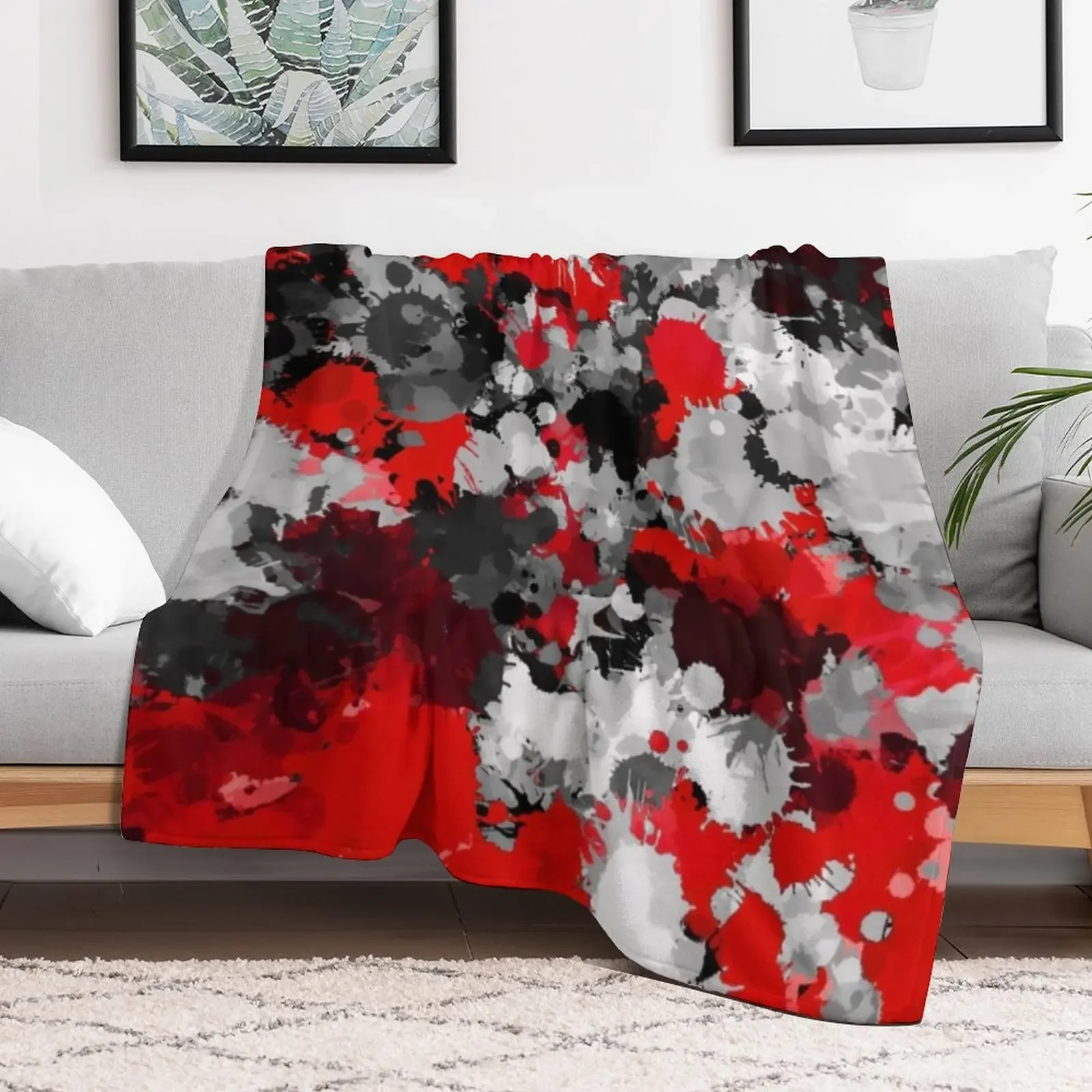 Red and Grey Paint Splatter Throw Blanket Heavy Furry Warm for sofa Blankets