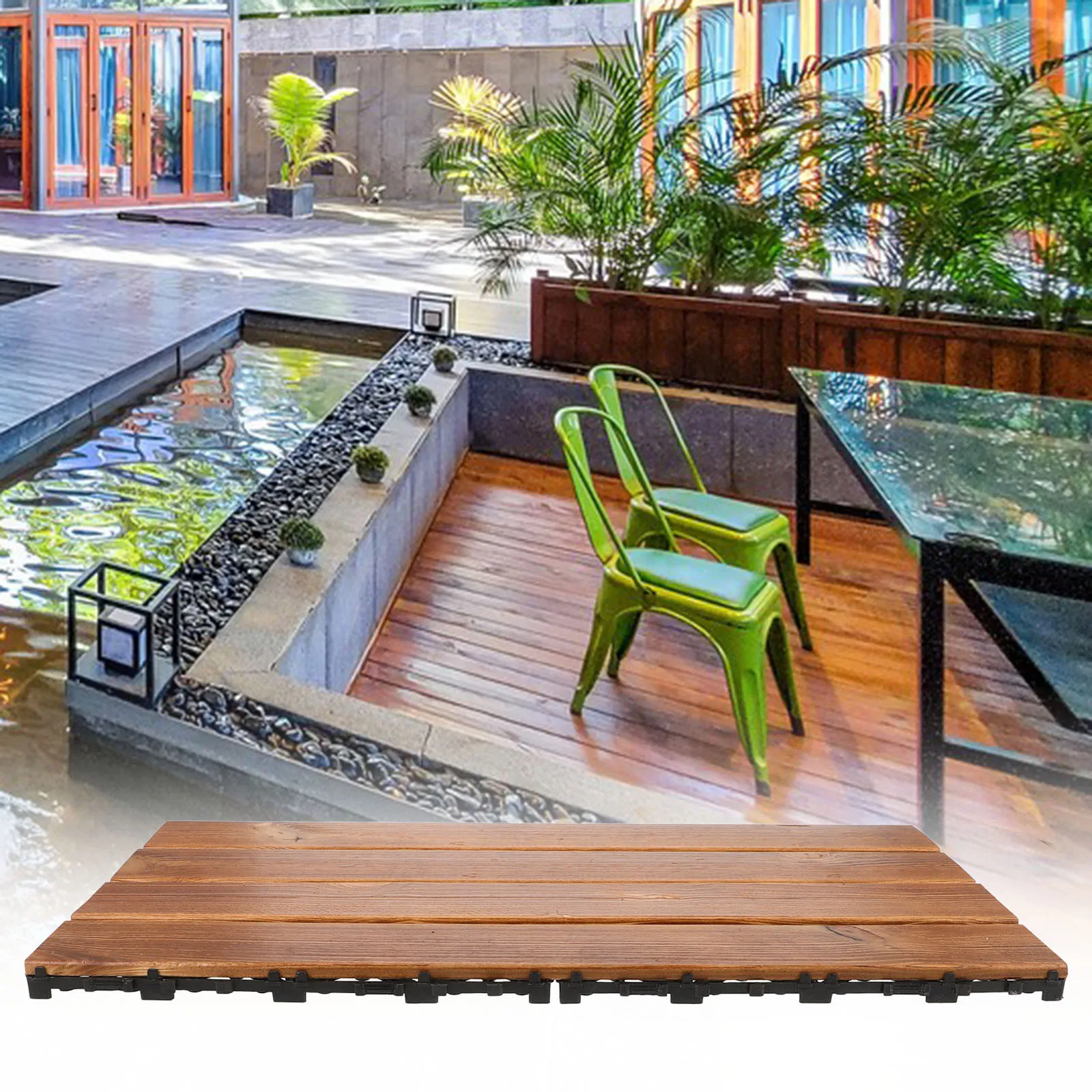 

Деревянный пол для патио, переплетенная палубная плитка, уличная балконная плитка, гладкая поверхность, безопасная, практичная, без заусенцев, деревянные панели для стен