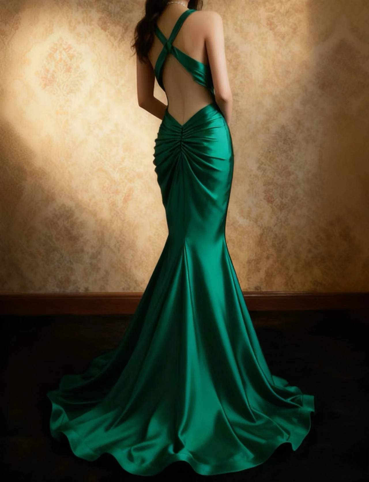 

Green Cocktail Dresses for Women Spaghetti Straps V-neck Mermaid Backless Masquerade Long Evening Prom Party Dress Ball Gowns