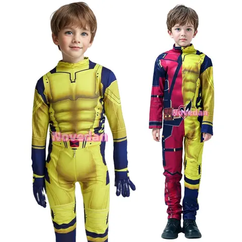 Cheap Superhero Cosplay Comic Moive Bodysuit Wolf Wolverine Costume Kids Boy Halloween Cosplay Party Anime Jumpsuit Zentai Suit