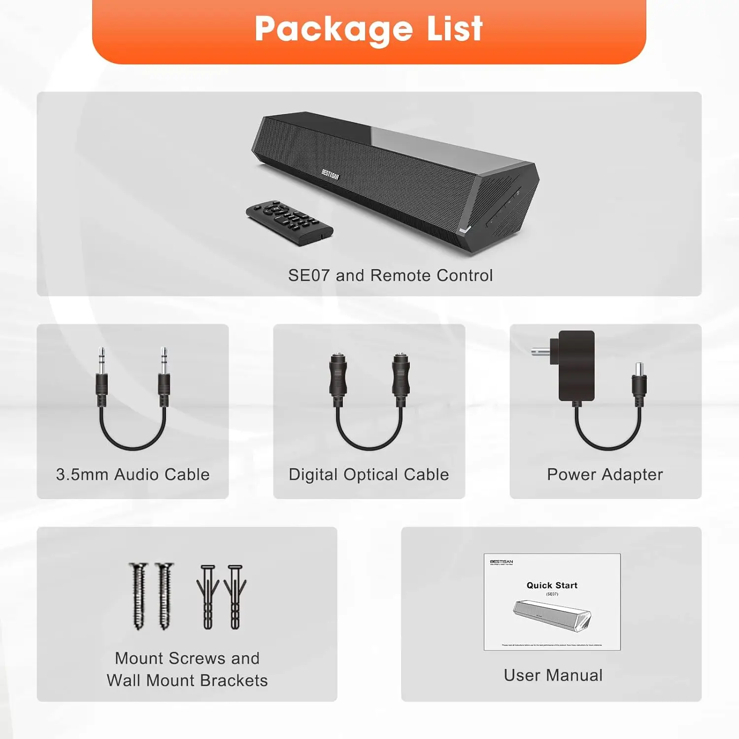 

SE07 Soundbar 50W HiFi Audio,Bluetooth 5.0 & Multiple Wired Connections (HDMI-ARC/Optical/AUX/USB),Home Theater Soundbar for TV