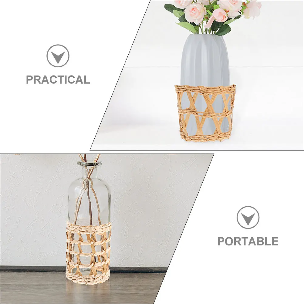 

2Pcs Cup Anti-Scald Cover Straw Weaving Glass Cup Sleeve Multi-Function Protective Insulation Cover for Home Travel Use